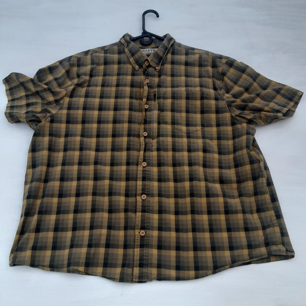 Duluth Trading Co Shirt Mens 2XL Yellow Plaid Cotton Button Pocket Button Down